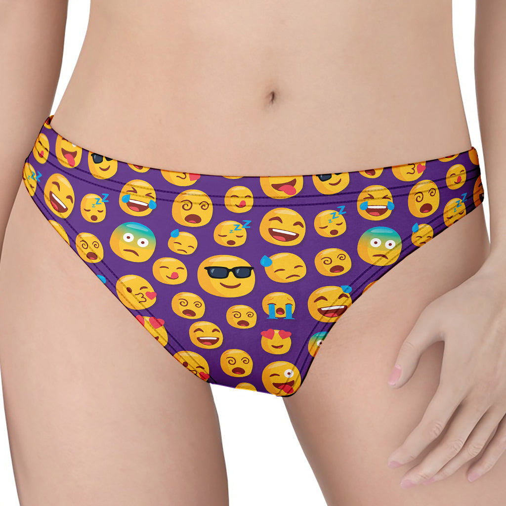 Purple Emoji Pattern Print Women's Thong