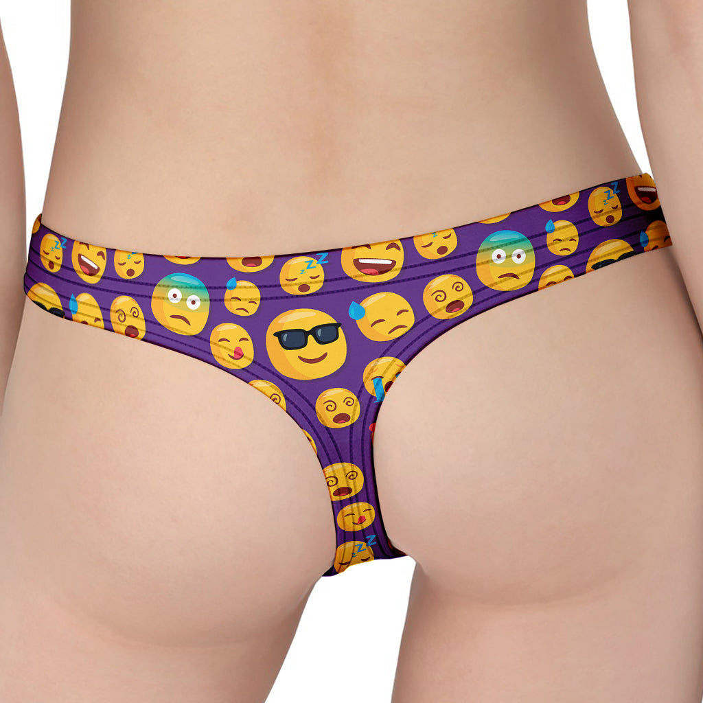 Purple Emoji Pattern Print Women's Thong