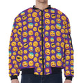 Purple Emoji Pattern Print Zip Sleeve Bomber Jacket