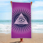 Purple Eye of Providence Print Beach Towel