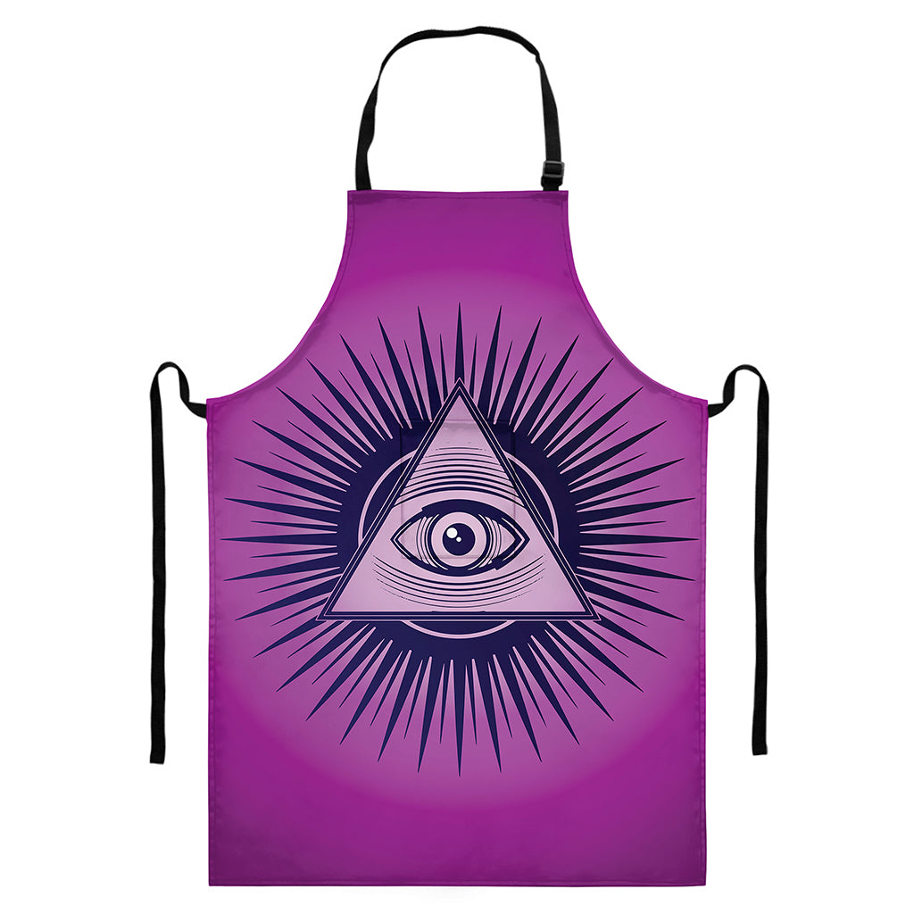 Purple Eye of Providence Print Bib Apron With Pocket