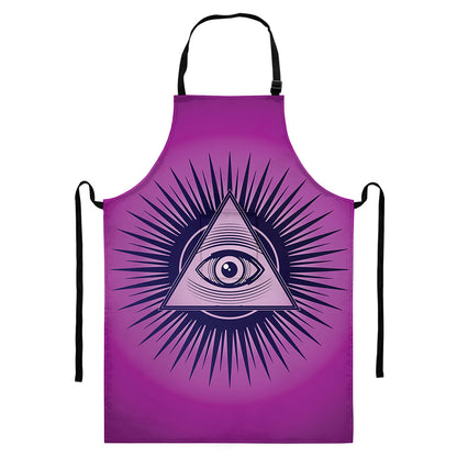 Purple Eye of Providence Print Bib Apron With Pocket