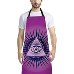 Purple Eye of Providence Print Bib Apron With Pocket