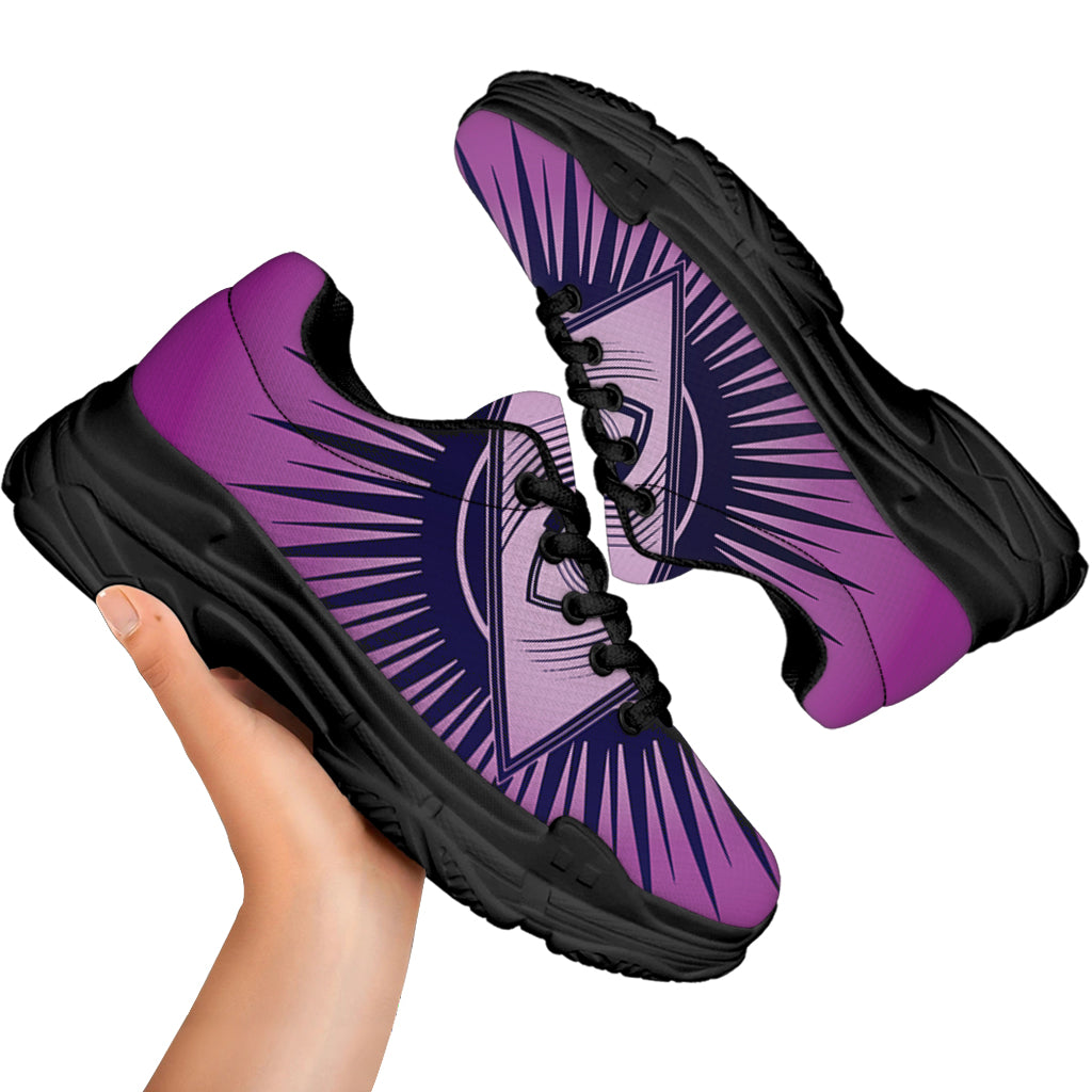 Purple Eye of Providence Print Black Chunky Shoes