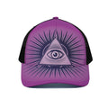Purple Eye of Providence Print Black Mesh Trucker Hat
