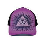Purple Eye of Providence Print Black Mesh Trucker Cap