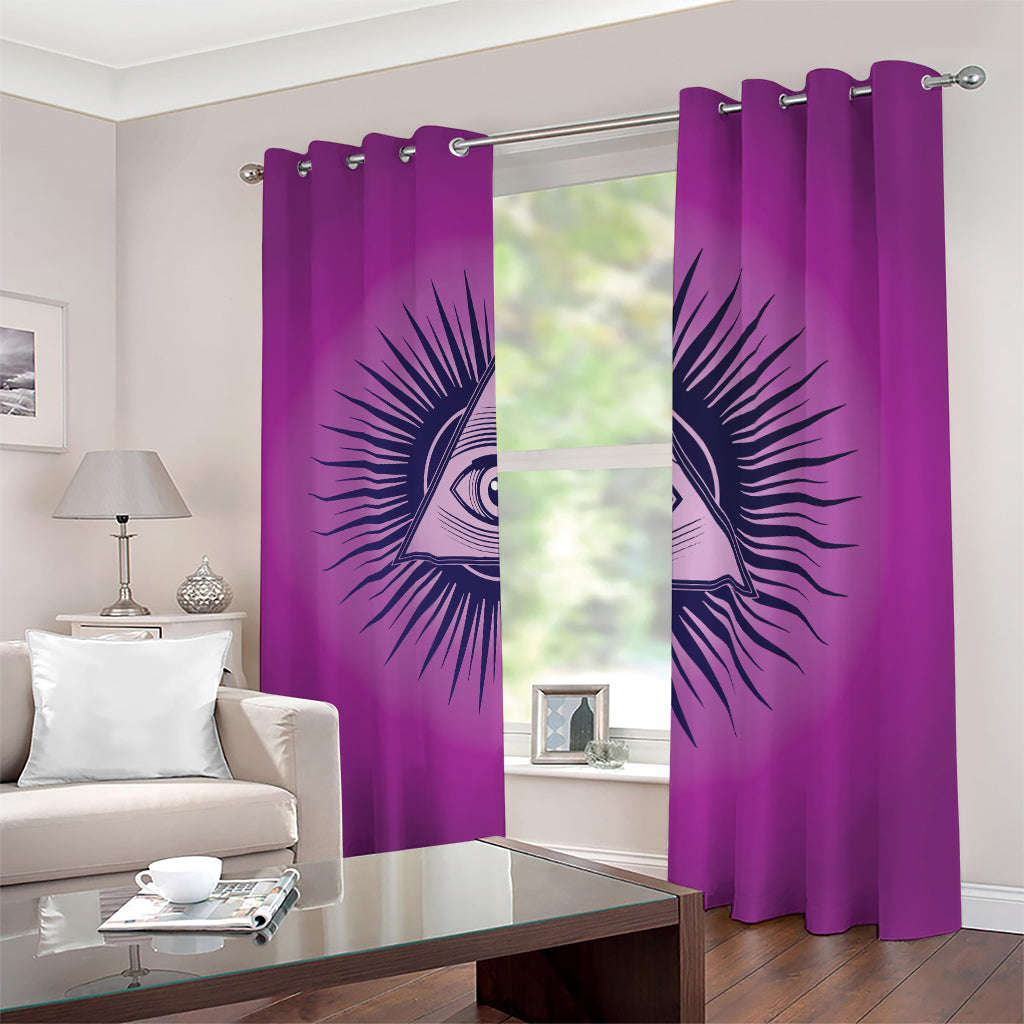 Purple Eye of Providence Print Blackout Grommet Curtains