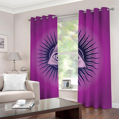 Purple Eye of Providence Print Blackout Grommet Curtains