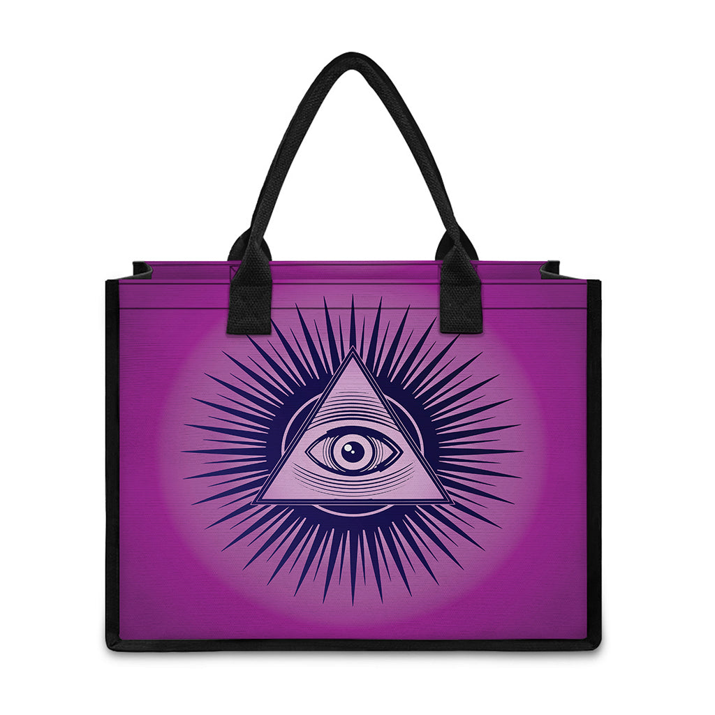Purple Eye of Providence Print Canvas Tote Bag