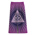 Purple Eye of Providence Print Cotton Front Slit Maxi Skirt