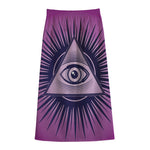 Purple Eye of Providence Print Cotton Front Slit Maxi Skirt