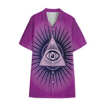 Purple Eye of Providence Print Cotton Hawaiian Shirt