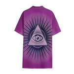 Purple Eye of Providence Print Cotton Hawaiian Shirt