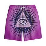 Purple Eye of Providence Print Cotton Shorts