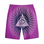 Purple Eye of Providence Print Cotton Shorts