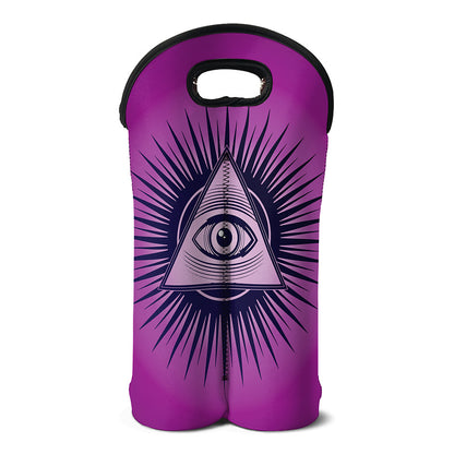 Purple Eye of Providence Print Double Neoprene Wine Tote