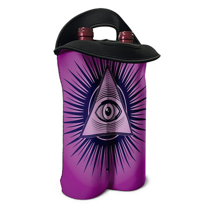 Purple Eye of Providence Print Double Neoprene Wine Tote