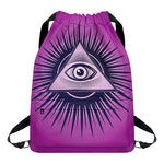 Purple Eye of Providence Print Drawstring Backpack