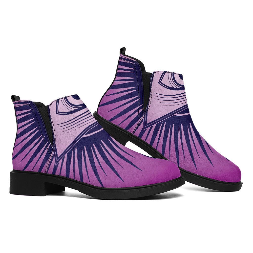 Purple Eye of Providence Print Flat Ankle Boots