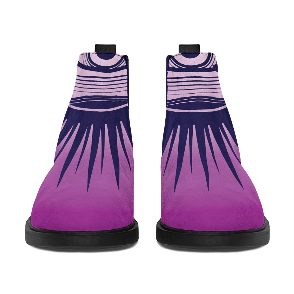 Purple Eye of Providence Print Flat Ankle Boots