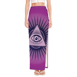 Purple Eye of Providence Print High Slit Maxi Skirt