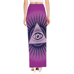 Purple Eye of Providence Print High Slit Maxi Skirt