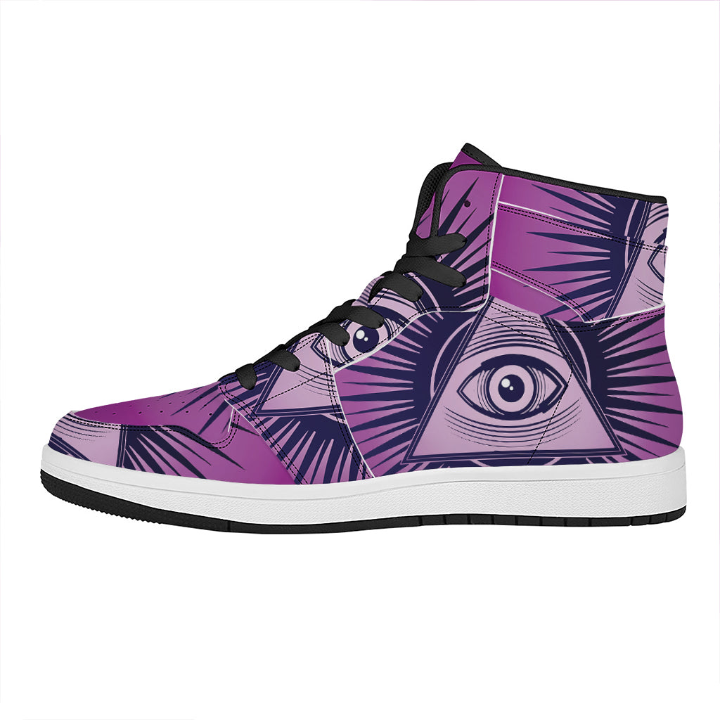 Purple Eye of Providence Print High Top Leather Sneakers