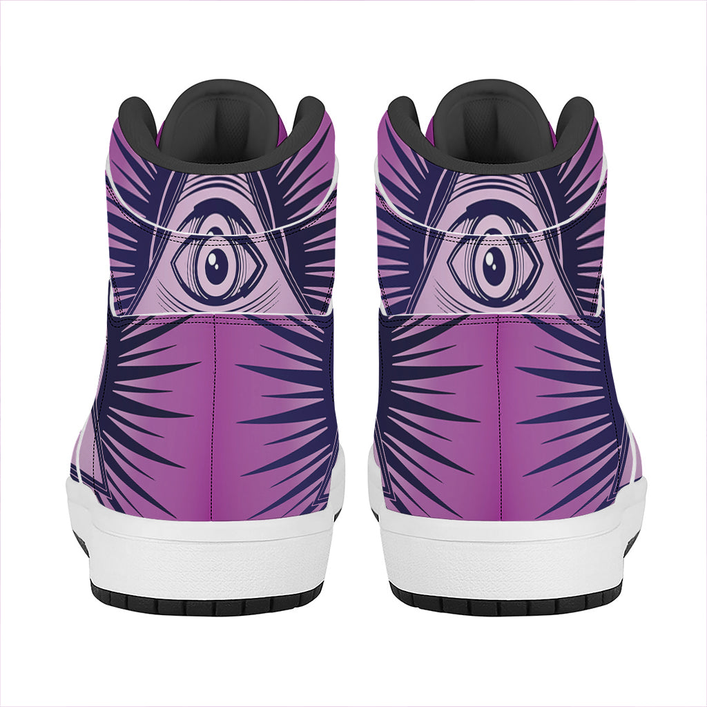 Purple Eye of Providence Print High Top Leather Sneakers
