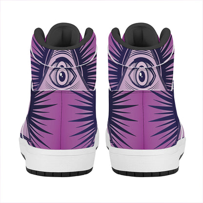 Purple Eye of Providence Print High Top Leather Sneakers