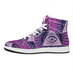 Purple Eye of Providence Print High Top Leather Sneakers