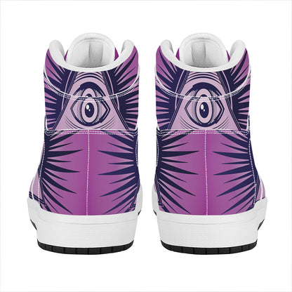 Purple Eye of Providence Print High Top Leather Sneakers