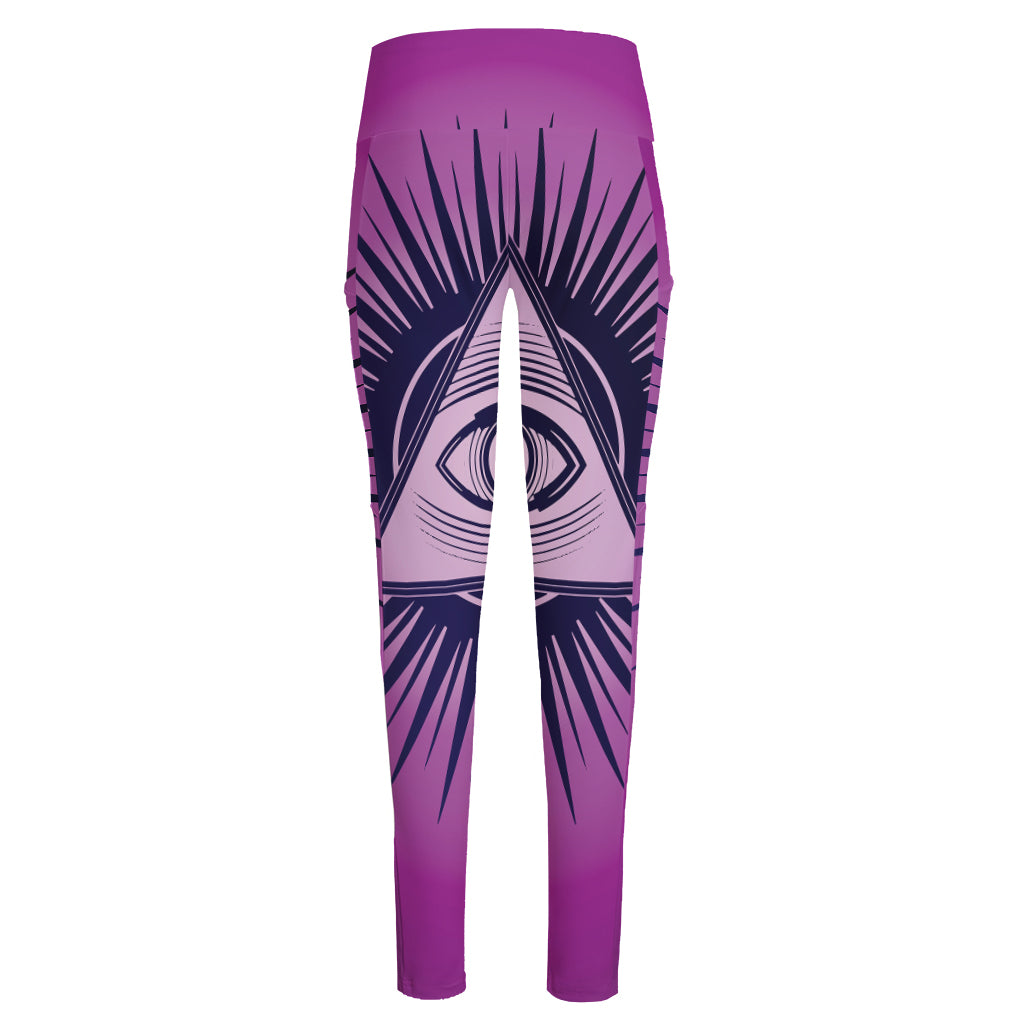 Purple Eye of Providence Print High-Waisted Pocket Leggings