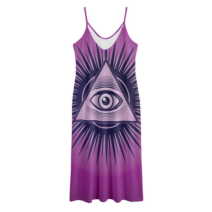 Purple Eye of Providence Print Jersey Midi Cami Dress