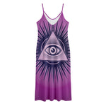 Purple Eye of Providence Print Jersey Midi Cami Dress