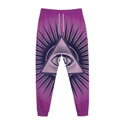 Purple Eye of Providence Print Jogger Pants