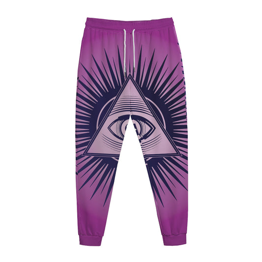Purple Eye of Providence Print Jogger Pants