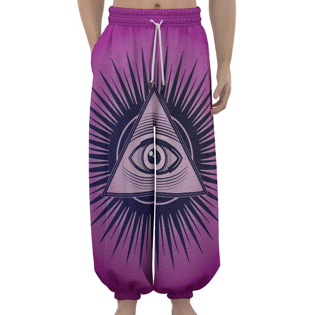 Purple Eye of Providence Print Lantern Pants