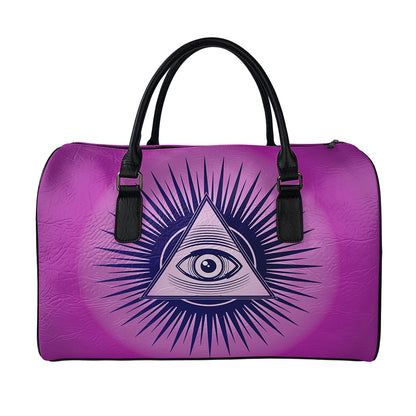 Purple Eye of Providence Print Leather Duffle Bag