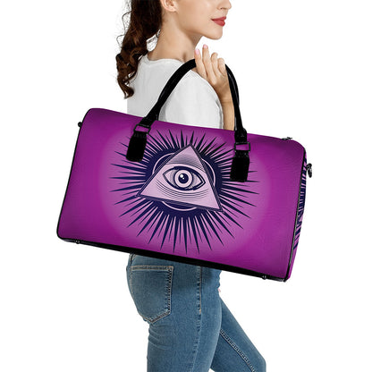Purple Eye of Providence Print Leather Duffle Bag