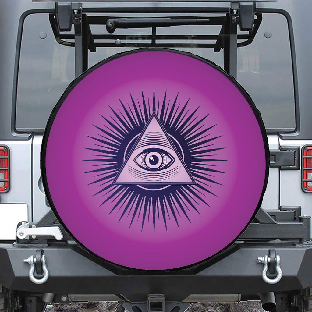 Purple Eye of Providence Print Leather Spare Tire Cover