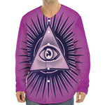 Purple Eye of Providence Print Long Sleeve Baseball Jersey