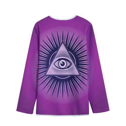 Purple Eye of Providence Print Long Sleeve Short Coat