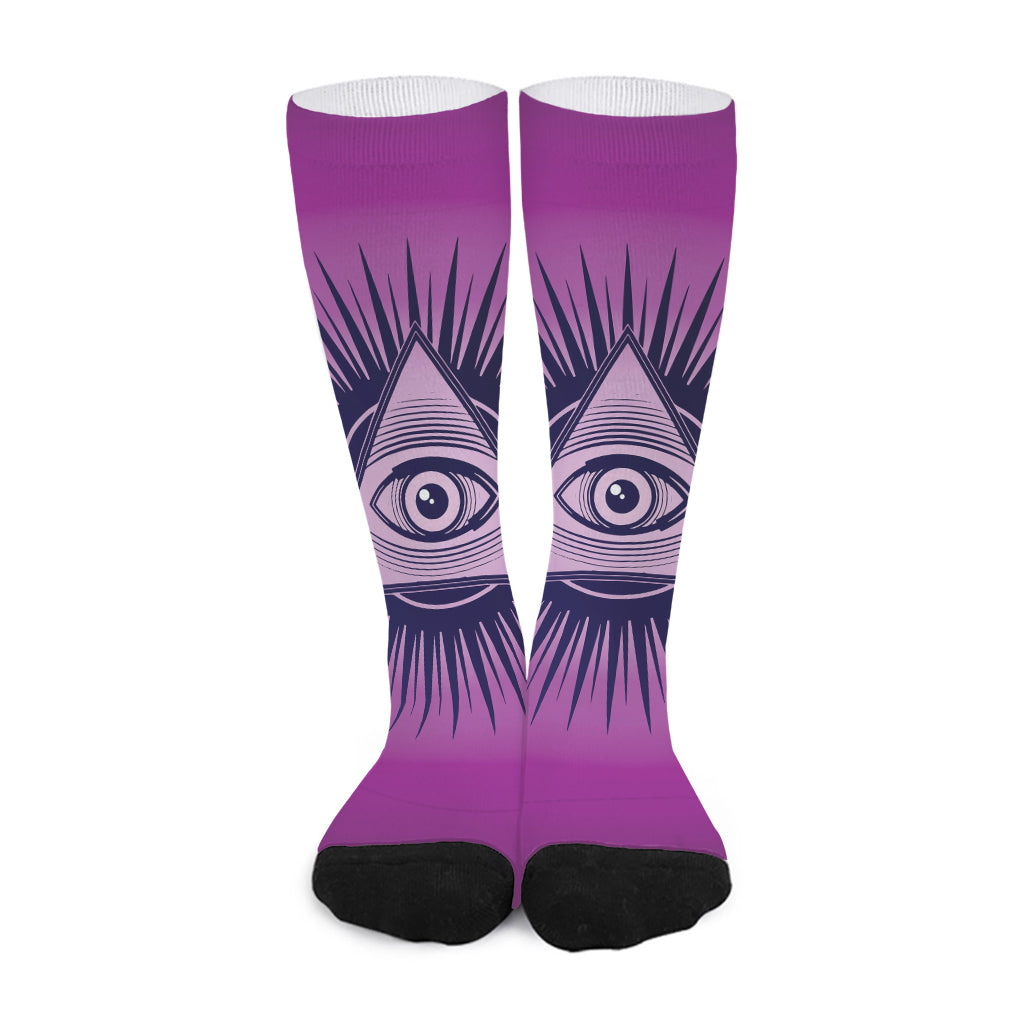 Purple Eye of Providence Print Long Socks