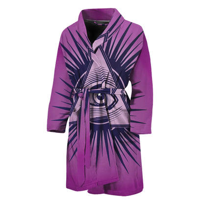 Purple Eye of Providence Print Men's Bathrobe