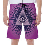 Purple Eye of Providence Print Men's Beach Shorts