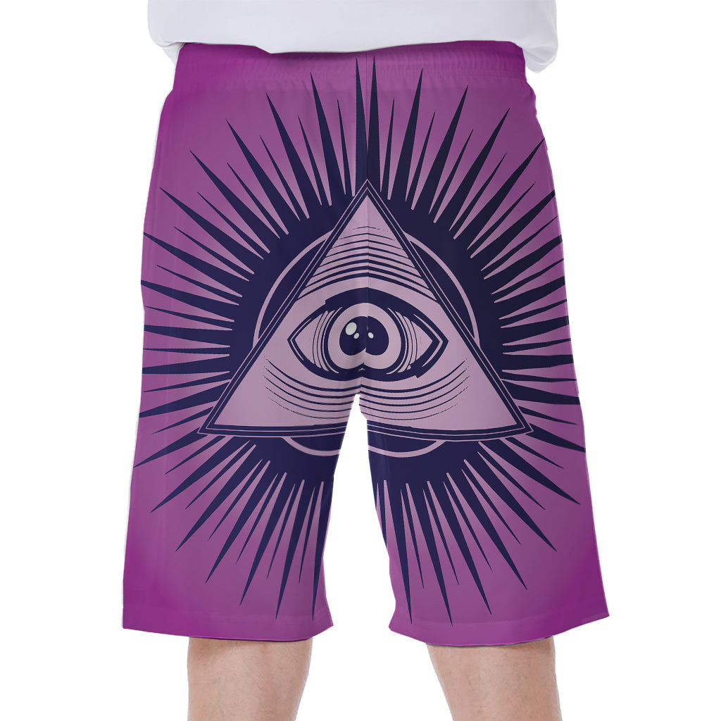 Purple Eye of Providence Print Men's Beach Shorts
