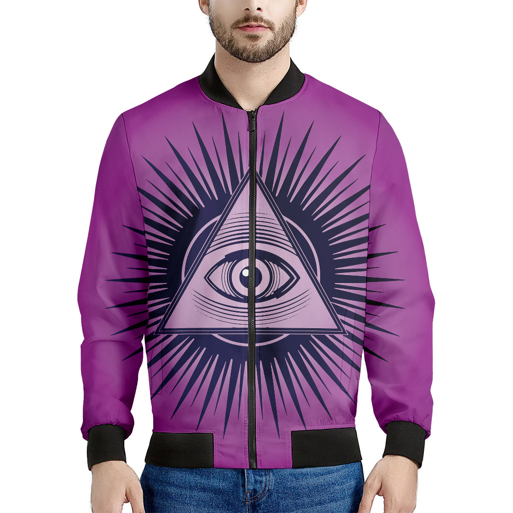 Purple Eye of Providence Print Men's Bomber Jacket