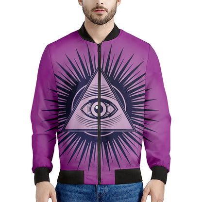 Purple Eye of Providence Print Men's Bomber Jacket