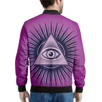 Purple Eye of Providence Print Men's Bomber Jacket