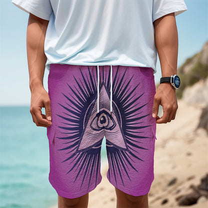 Purple Eye of Providence Print Men's Cargo Shorts